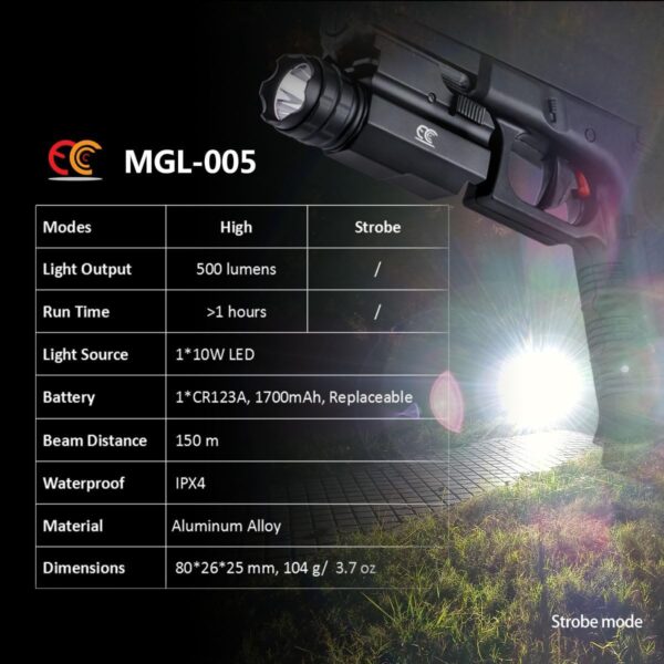 FLASHLIGHT TACTICAL 500LUM w/MOUNT - Image 6